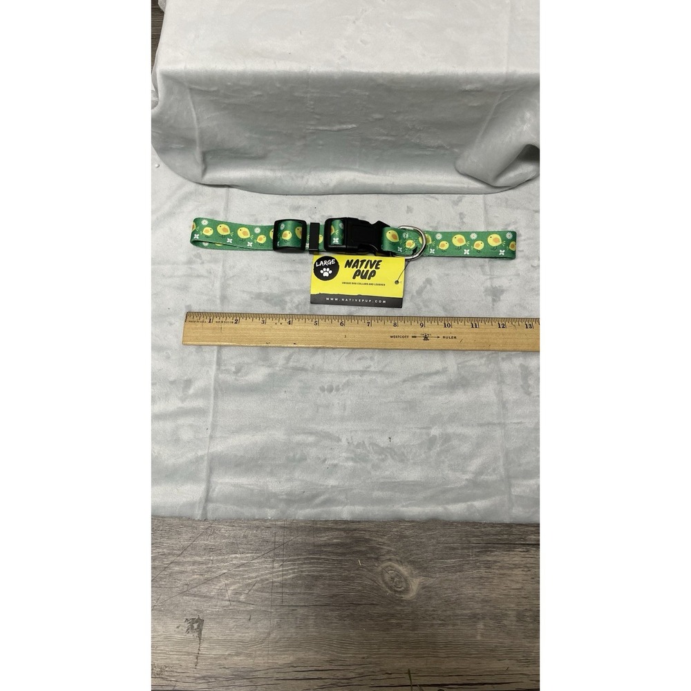Native Pup Large‎ Dog Collar Green Chick Pattern Adjustable Buckle